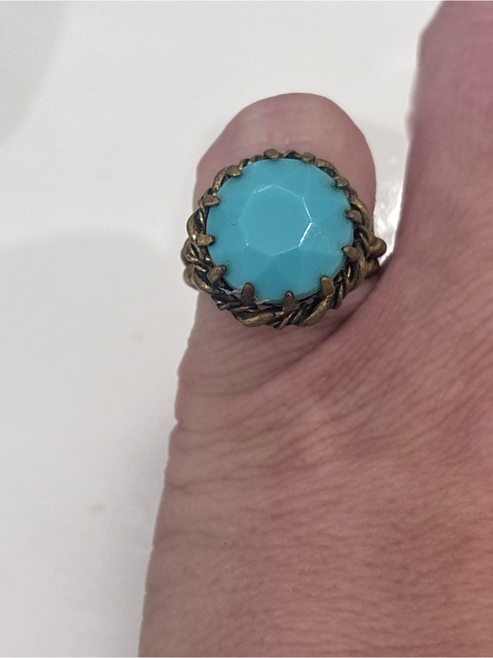 Vintage turquoise blue statement cocktail ring- adjustable antique gold tone